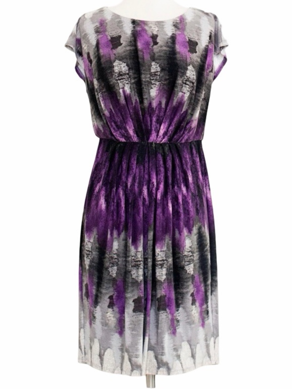 Suzi Chin for Maggy Boutique Purple Black Gray Cap Sleeve Abstract Dress Size 2